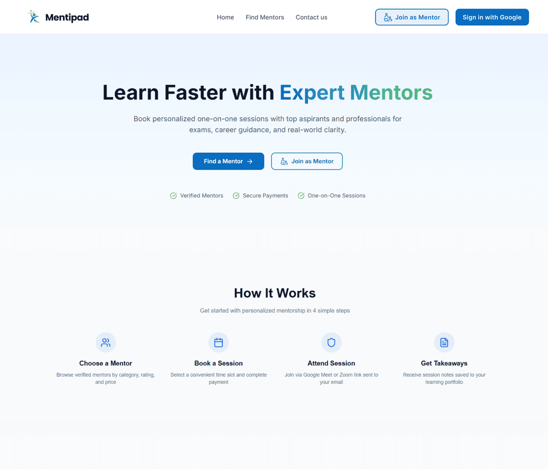 Screenshot of Mentipad website