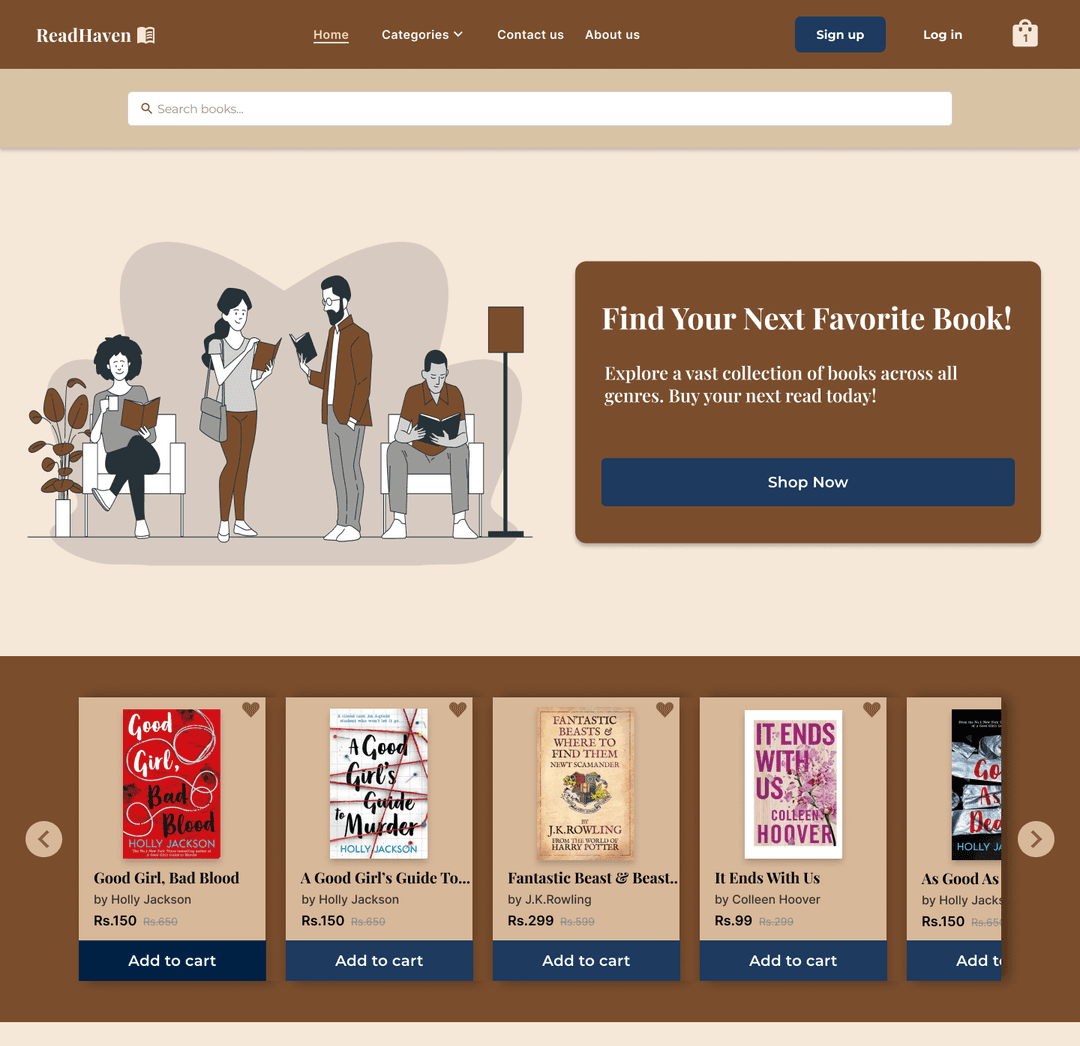 Screenshot of ReadHaven online bookstore
